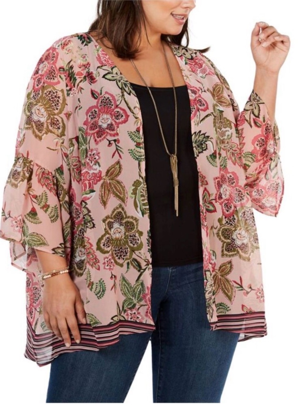Pink Floral Sheer Kimono Cover-Up